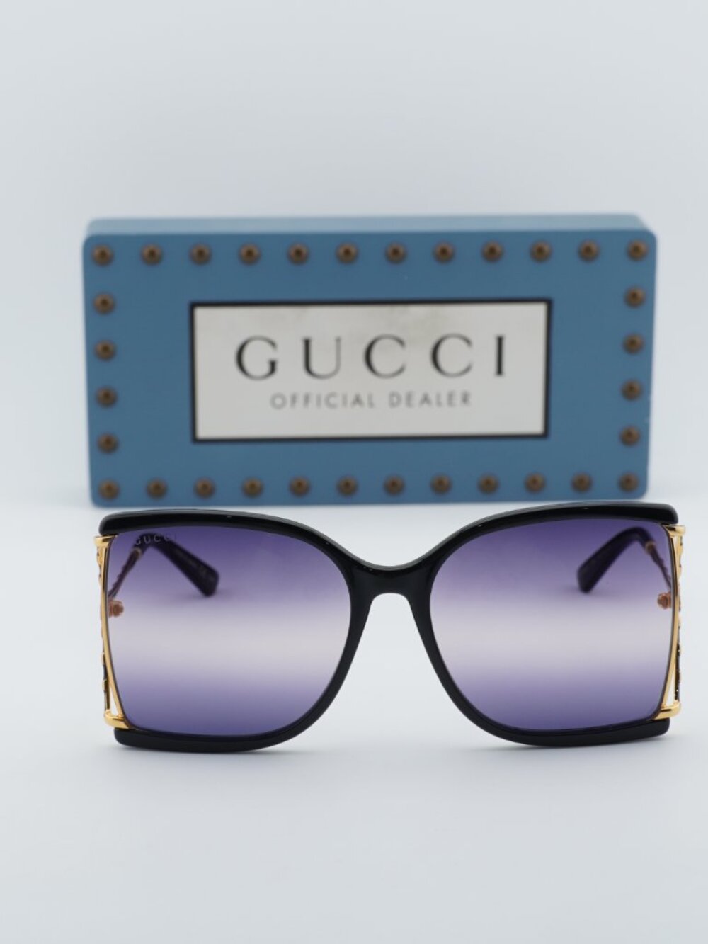 Gucci GG0592S 002 Square Sunglasses - Black / Gold / Smoke Gradient - Picture 5 of 11